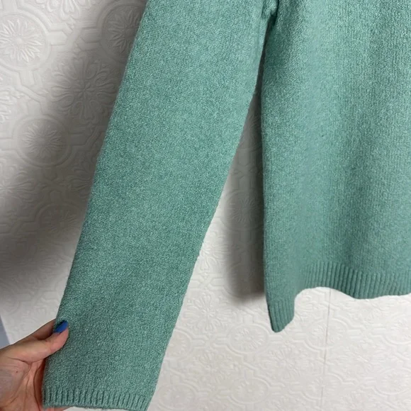 J Jill Crew Sweater Cotton Stretchy Mock Neck Turtleneck Teal Ocean Large Petite - Picture 3 of 7